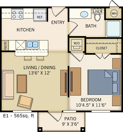 E-1 Floor Plan at Legacy Creekside Apartments, San Antonio, TX